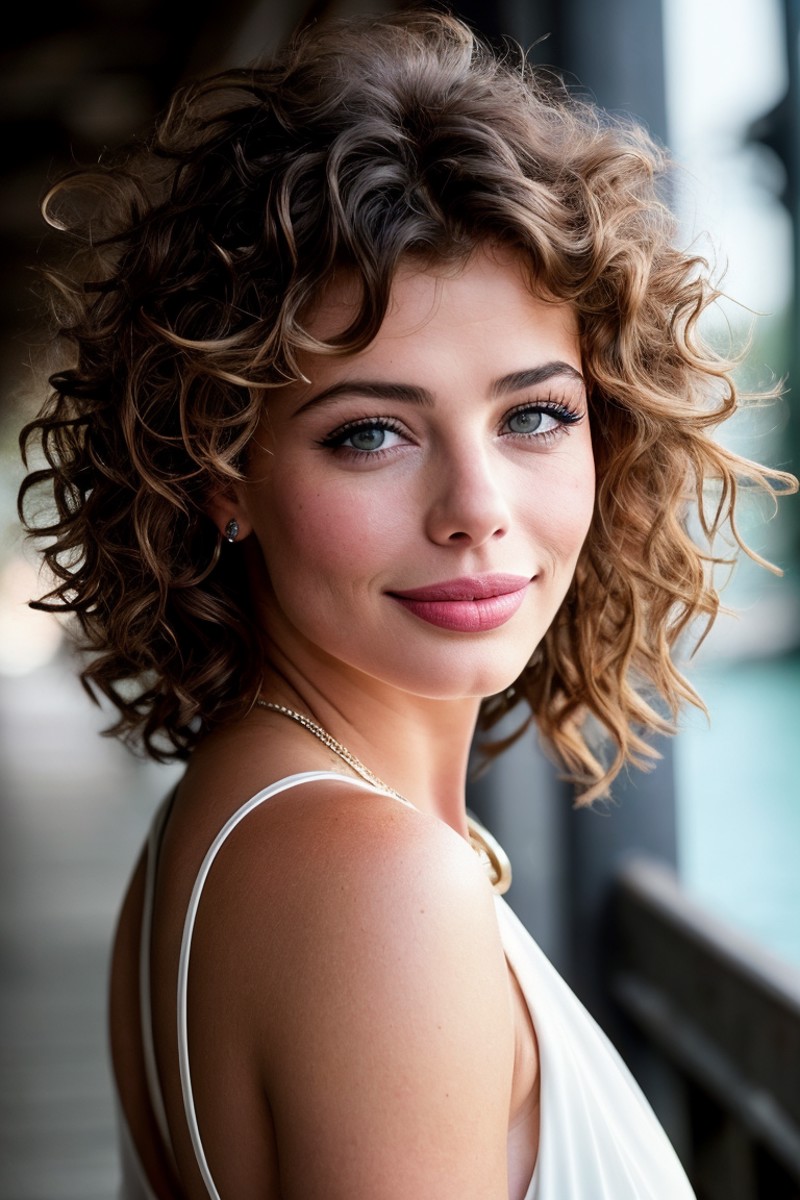 photo of beautiful (klebr0ck-140:0.99), a woman in a (jetty:1.1), perfect hair, 80s curly hairstyle, wearing (formal wear:...